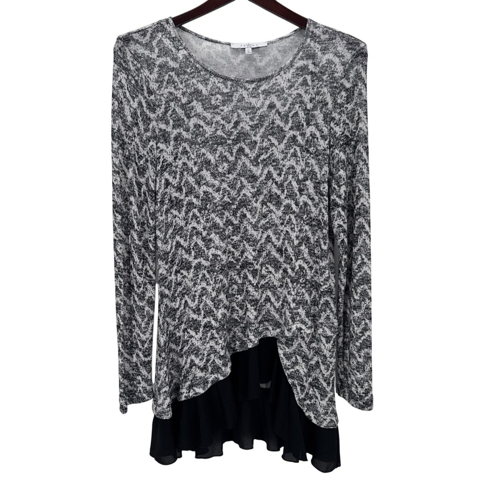 Fever Womens Black White Space Dye Chevron Layered Chiffon Hem Tunic Top Large